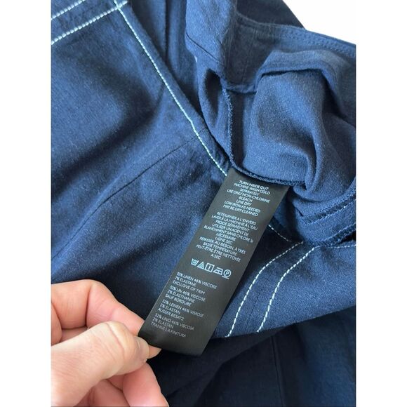 Anthropologie Pants NEW Linen Extended Waist Cropped Wide Leg Navy Blue size 6 - Picture 11 of 14